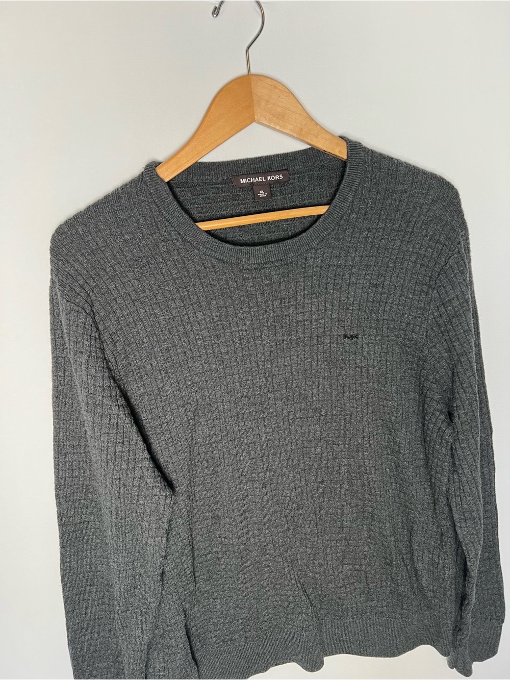 Michael Kors Men’s Gray Ribbed Pullover Knit Cotton Crew Neck Sweater XL - Picture 2 of 6
